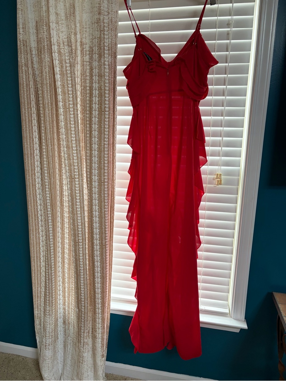 PrettyLittleThing Red Layered Ruffle Maxi Dress